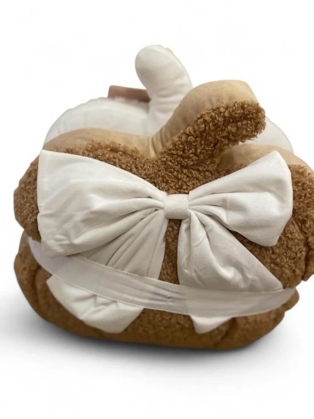 2 Pack Cream Pumpkin Plush with Taupe Bow -